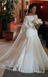 Off-the-shoulder Lace Illusion Long Sleeve Wedding Dress