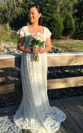 Country Queen Anne Short Sleeve Lace Pleated Maternity Wedding Dress