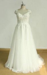 Lace Floral Bridal Tulle A-Line Satin Dress