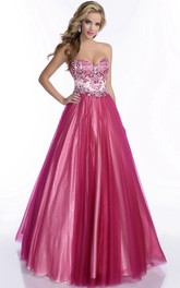 A-Line Pleated Jeweled-Bodice Sweetheart Formal Tulle Dress