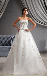 Organza Embroidered Top A-Line Sweetheart Gown
