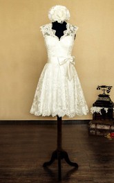 Short Bow Flower Sleeveless V-Neckline Bridal Dress