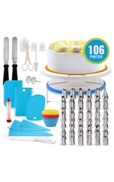 106 PCS Cake Decorating Supplies, Cake Decorating Kit, Cake Turntable, Pastry reusable Bags, Gift For Bakers