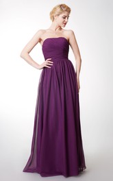 Strapless Chiffon Ruched Floor-length Dress With Pleats