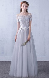 Off-the-shoulder Lace Tulle Floor-length Formal Dress With Appliques