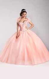 Sweetheart caped Ball Gown Quinceanera Dress With Beading And Corset Back