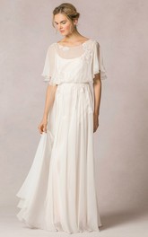 casual scoop-neck Half-sleeve Dress With Deep-V Back And Appliques 