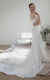 Elegant Sheath Off-the-shoulder Sweetheart Lace Bridal Gown With Open Back And Buttons