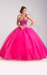 Sweetheart Lace-Up Back Sequined Lace-Up Strapless Tulle Ball Gown