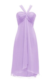casual short Strapped Bridesmaid Dress With Ruching