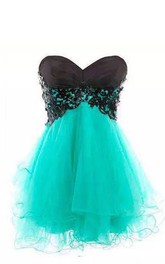 Sleeveless A-line Short Mini Sweetheart Pleats Lace Tulle Homecoming Dress
