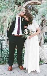 Jewel Lace T-shirt Short Sleeve Wedding Gown