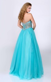 Sweetheart Glimmering Rhinestones Bust Strapless Tulle A-Line Gown