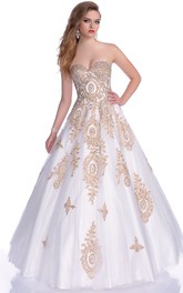 Beautiful Beaded Appliqued Strapless Sweetheart Ball Gown