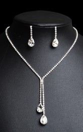 Simple Water Drop Rhinestone Necklace and Earrings Bridal Jewelry Set