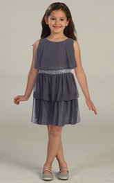 Sequined Chiffon Short-Midi Flower Girl Dress