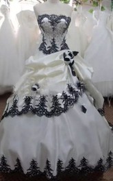 Strapless Ball Gown Sleeveless Taffeta Floor-length Court Train Wedding Dress with Corset Back