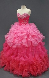 Full-Length Organza Sweetheart Jeweled Corset Ruffled Lace Dress