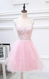 Lace Jewel Appliques Tulle Short A-Line Dress