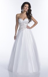 Noble Featuring Rhinestone-Bodice A-Line Sweetheart Tulle Strapless Formal Dress