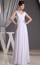 Long Rhinestone High-Waist Caped-Sleeve Plunged Gown
