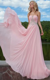 Chiffon Strapless Ruched A-line Dress With Beading
