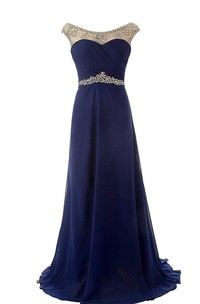 Beaded Illusion Inspire Chiffon Cap-Sleeved Gown