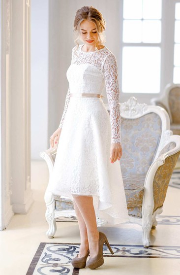 wedding dress knee length with sleeves