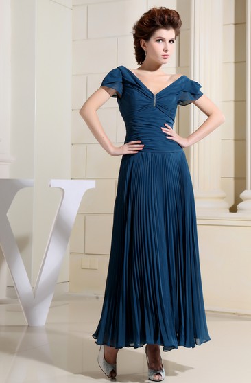 navy blue tea length mother of the bride dress