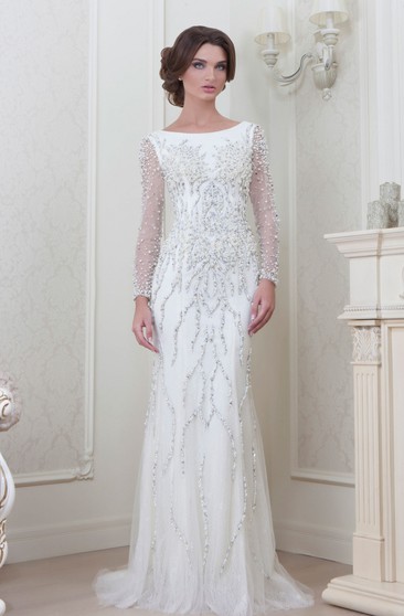 ivory evening gowns with sleeves