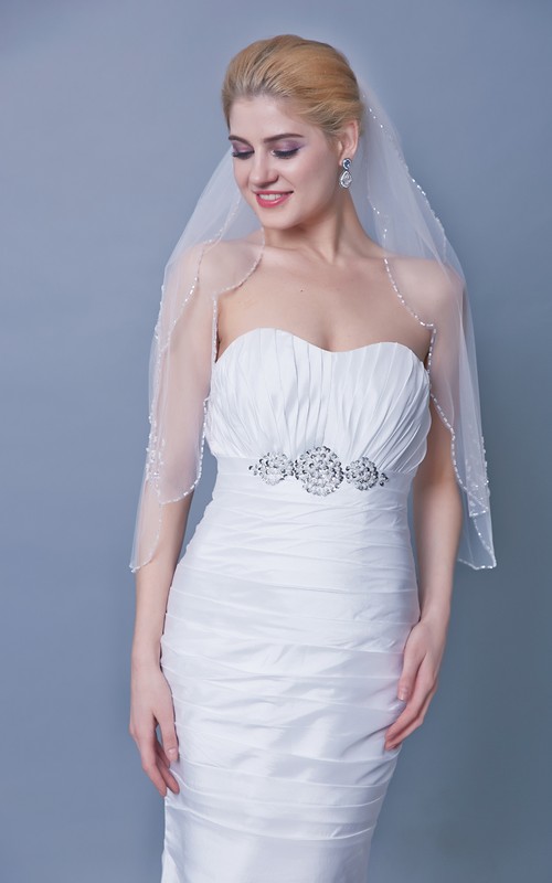Two Tier Mid Length Veil With Beaded Trim