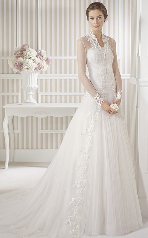 modest-illusion-long-sleeve-tulle-wedding-dress-with-ruching-and-appliques-dress-afford