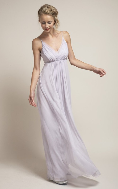 Spaghetti-strap Empire Ruched Chiffon Dress With Low-V Back