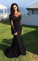 Mermaid Long Sleeve Floor-length Sweep Brush Train High Neck Lace Evening Dress with Zipper Back