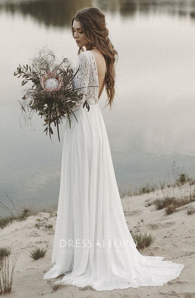 v neck wedding dress with sleeves