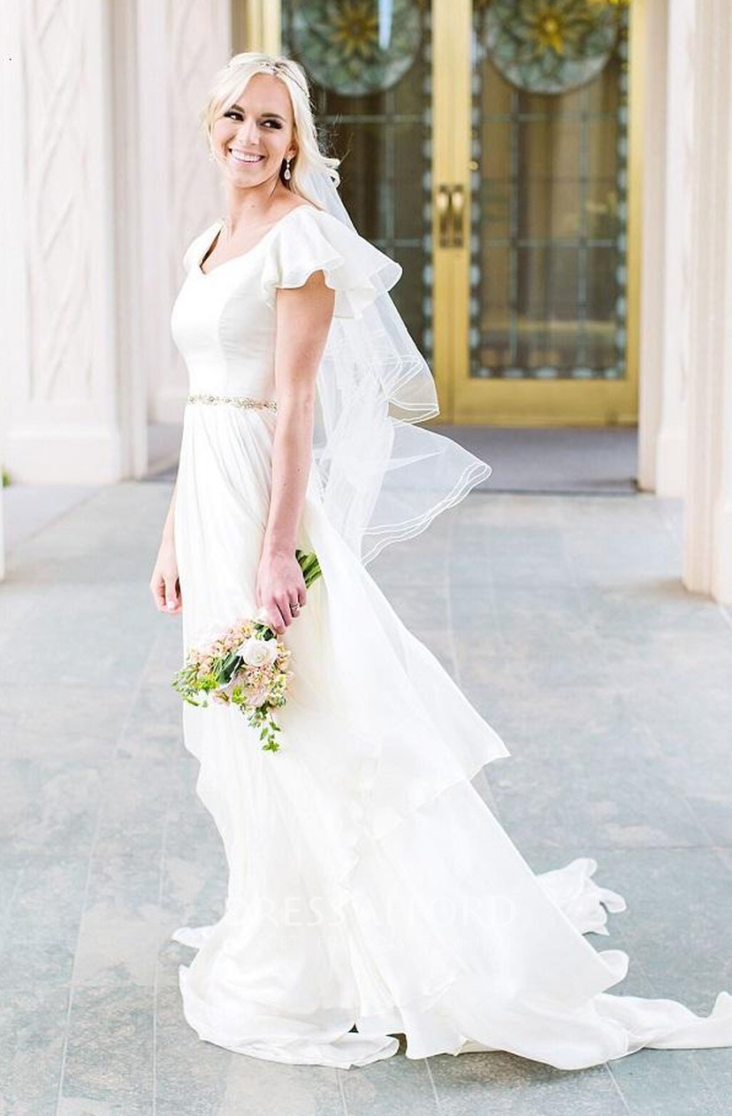 bat sleeve wedding dress