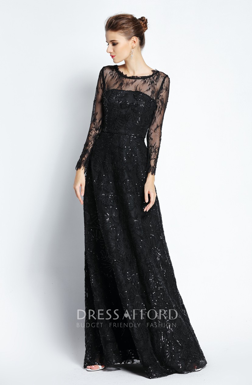 long sleeve floor length black dress