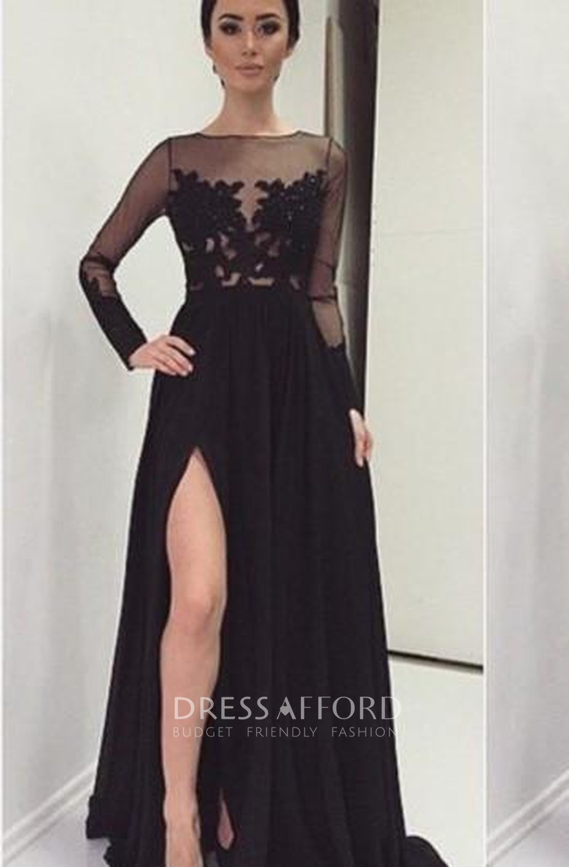 black front slit dress